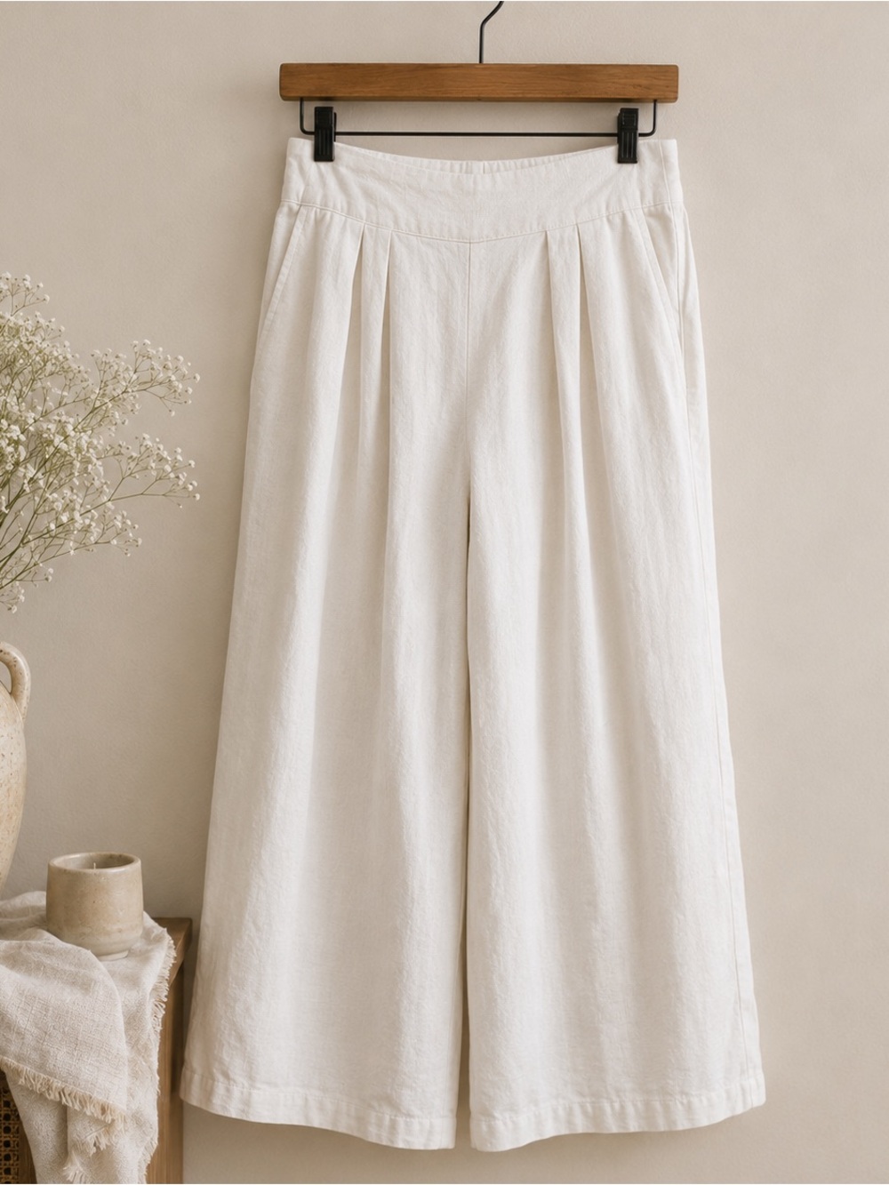 Abercrombie & Fitch White Linen Blend Wide Leg Pants Size Small - Picture 2 of 4